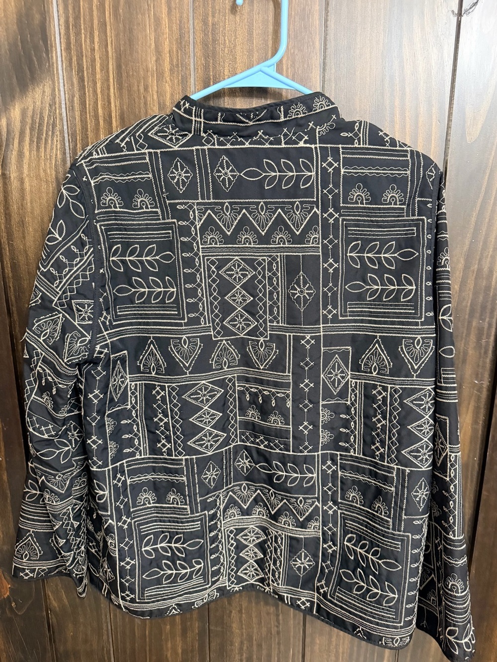 Black Embroidered Geometric Patterned Open Front Jacket - Picture 6 of 6